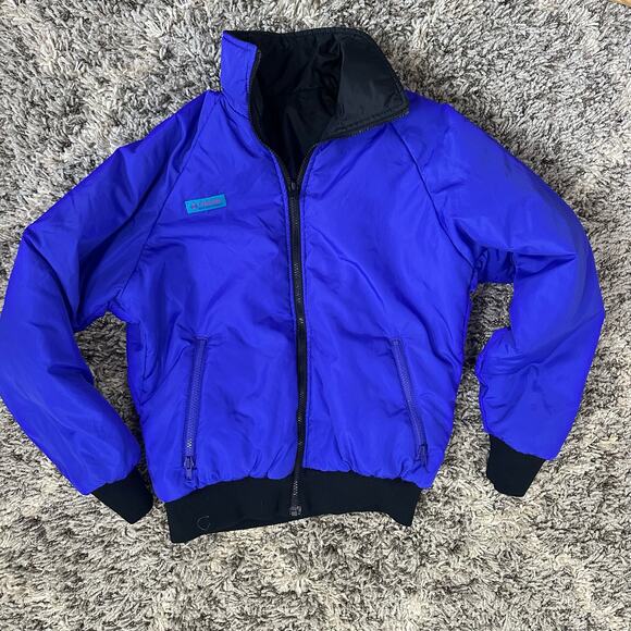 Vintage Columbia Reversible Puffer Winter Ski Jacket Purple Black Retro Women M - Picture 2 of 9